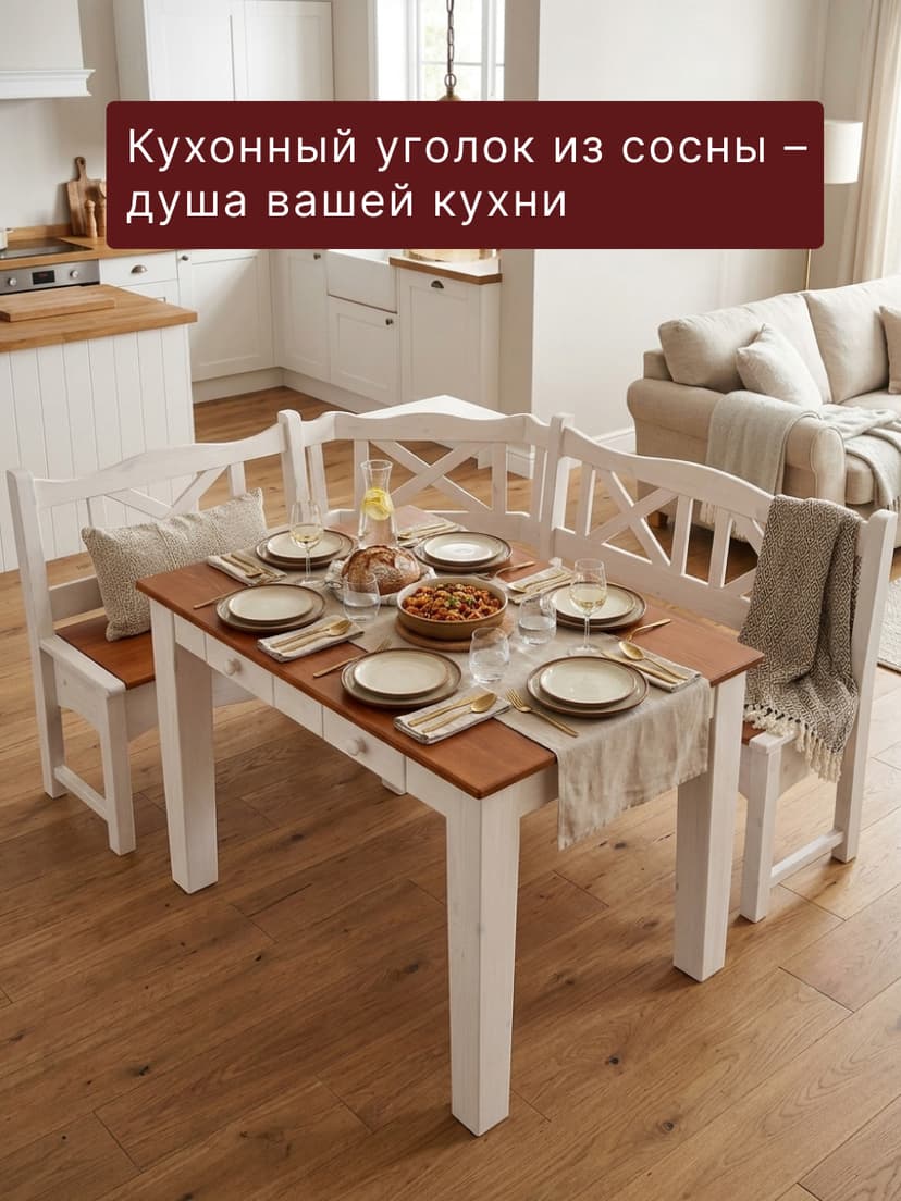 Обеденная группа Ванда, стол с ящиками 180х90 и скамья 151х241