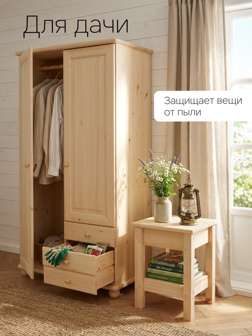 Шкаф 2 двери с ящиками деревянный Фалко, бежевый — фото 9