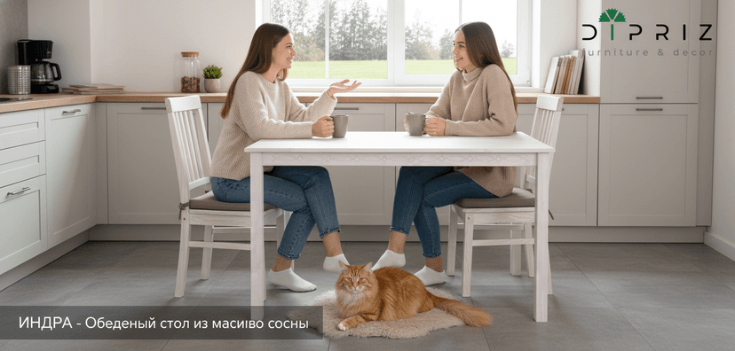 Обеденный стол Индра из массива сосны, белый - Диприз — фото 4