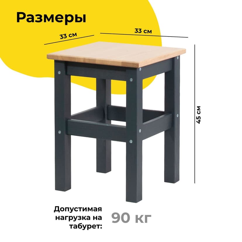 Табурет для кухни, 33х33х45, Одвар, деревянный, для кухни, сосна, серый, IKEA — фото 3