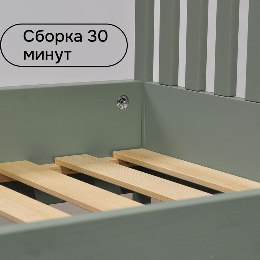Кровать Саргас из массива сосны, 100х200 см, эвкалипт, зеленый — фото 4
