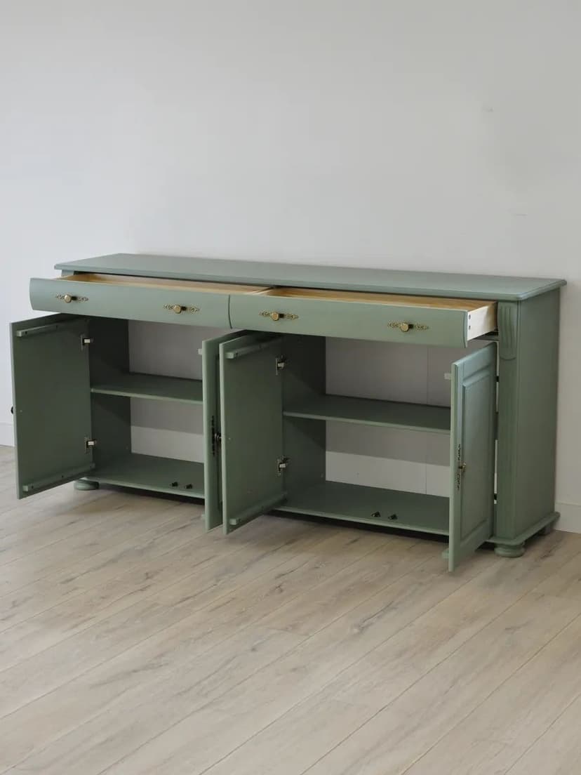 Комод Сюзанна 180 см, 2 ящика и 2 двери, массив сосны, зелёный