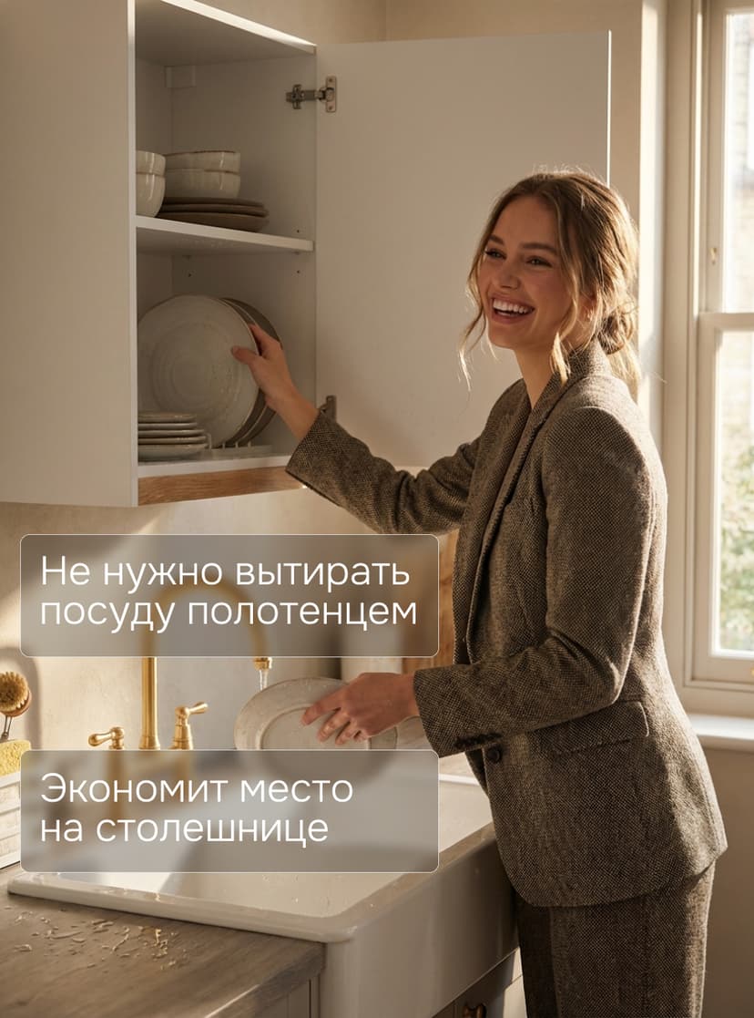 Навесной кухонный шкаф для сушки посуды 60х32х75 Валенсия / кухонный модуль с дверцей и полкой / белый, массив дуба — фото 3