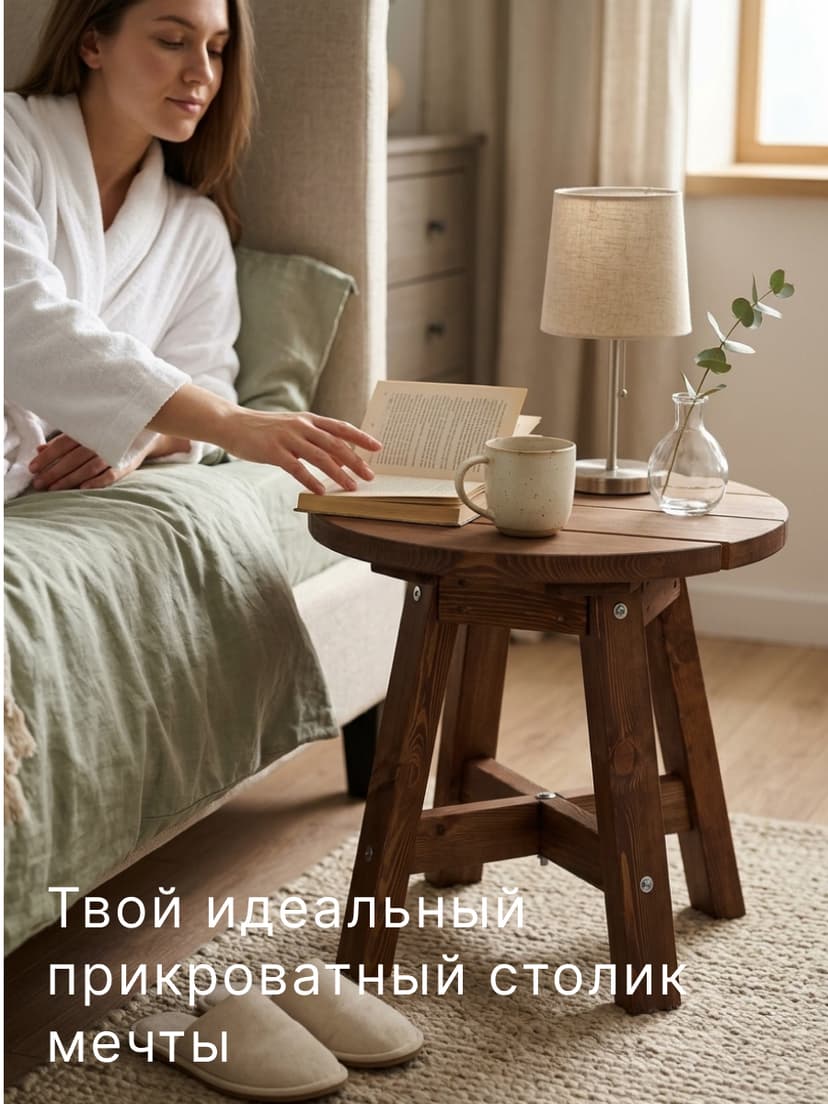 Столик журнальный Осло круглый, 60×60×56, массив сосны, венге — фото 2