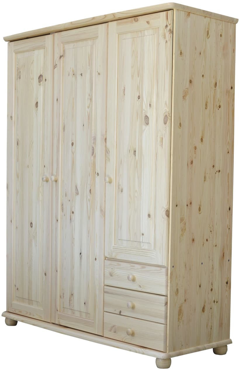Шкаф для одежды Фалко 145,6×56,8×183,8, 3 двери и 3 ящика, массив сосны под лаком