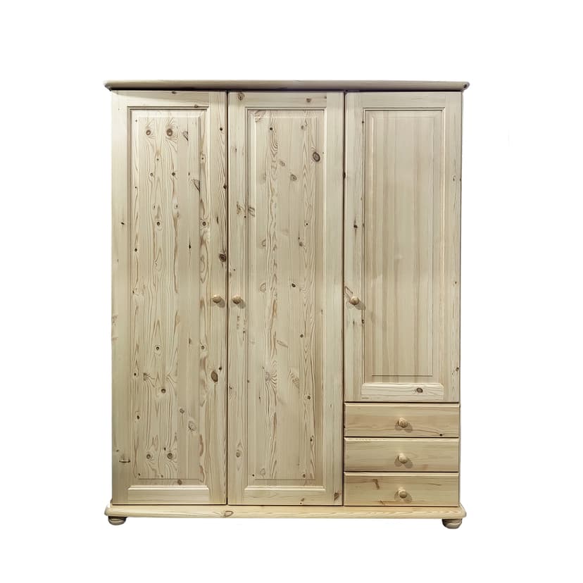 Шкаф для одежды Фалко 145,6×56,8×183,8, 3 двери и 3 ящика, массив сосны под лаком