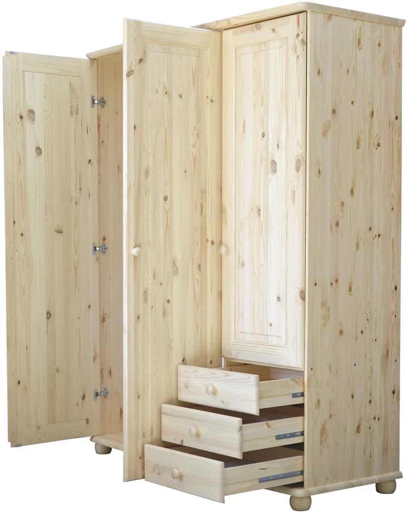 Шкаф для одежды Фалко 145,6×56,8×183,8, 3 двери и 3 ящика, массив сосны под лаком