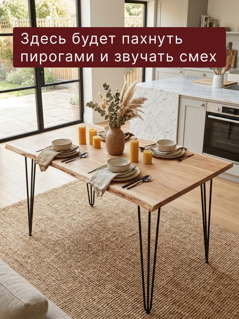 Стол кухонный, 160х90х75, Рикет, обеденный, из массива дуба, MAKOSA, бежевый — фото 2
