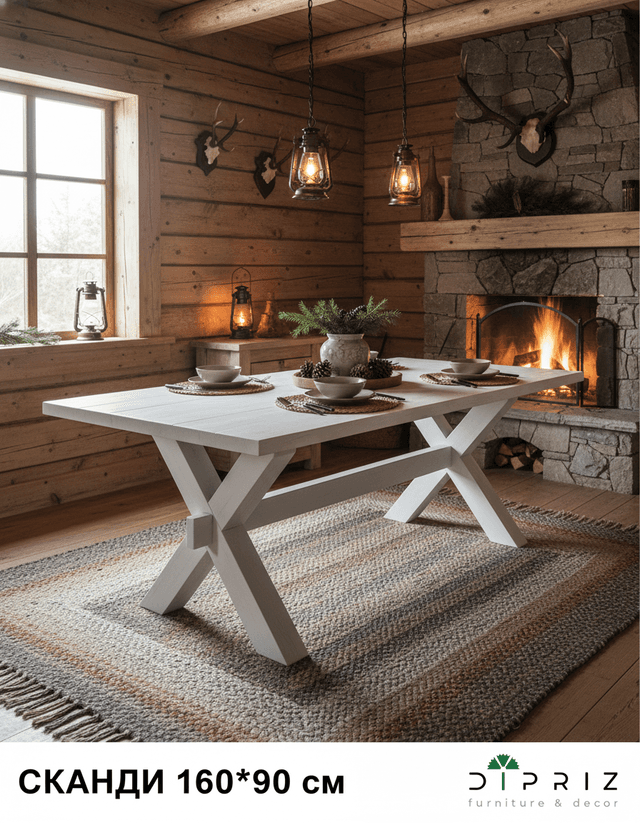 Стол обеденный Сканди 160×90×75, массив сосны, белый