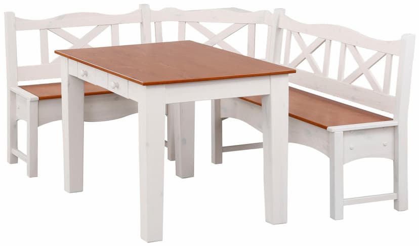 стол обеденный 120х80 и скамья, для сада, кухни, дачи, для террасы деревянный, белый воск/черри — фото 2