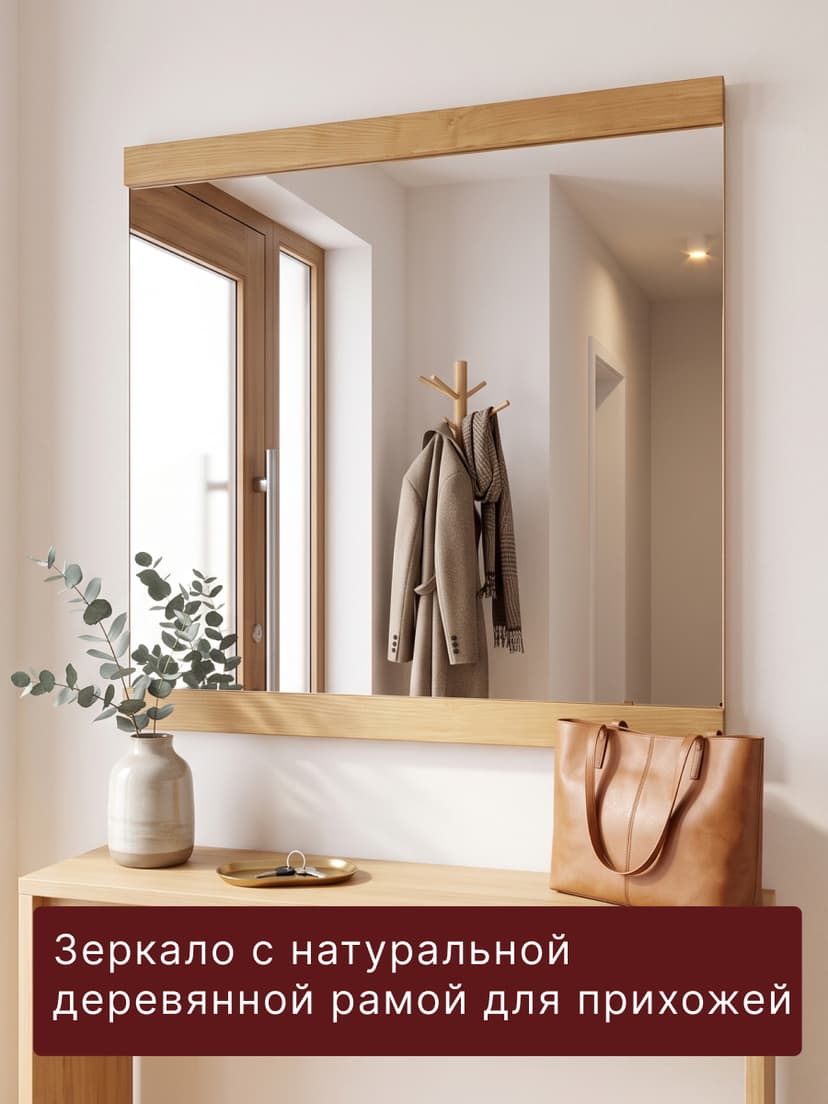 Зеркало настенное, 60х52, Фьонн, прямоугольное, в деревянной раме, для прихожей, ванны, дачи, бежевое, Dipriz — фото 3