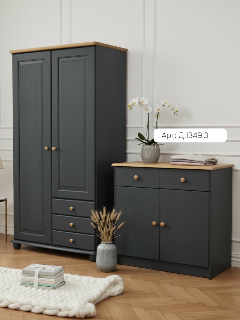 Шкаф для одежды Фалко 98,8×56,8×183,8, 2 двери и 3 ящика, массив сосны, серый воск — фото 4