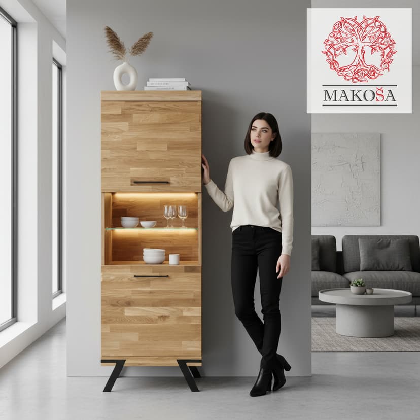 Шкаф-витрина Флеверс из массва дуба