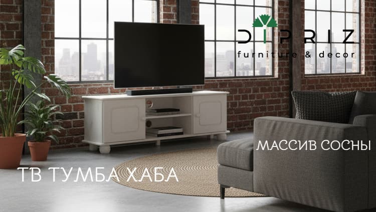 Тумба под телевизор, 115х29х40, Хаба, напольная, 2 двери, сосна, белый, Dipriz