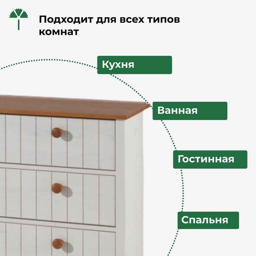 Комод, 80х30х63, Паула, белый, для ванной, с 3 ящиками, из массива дерева, белый/черри — фото 3