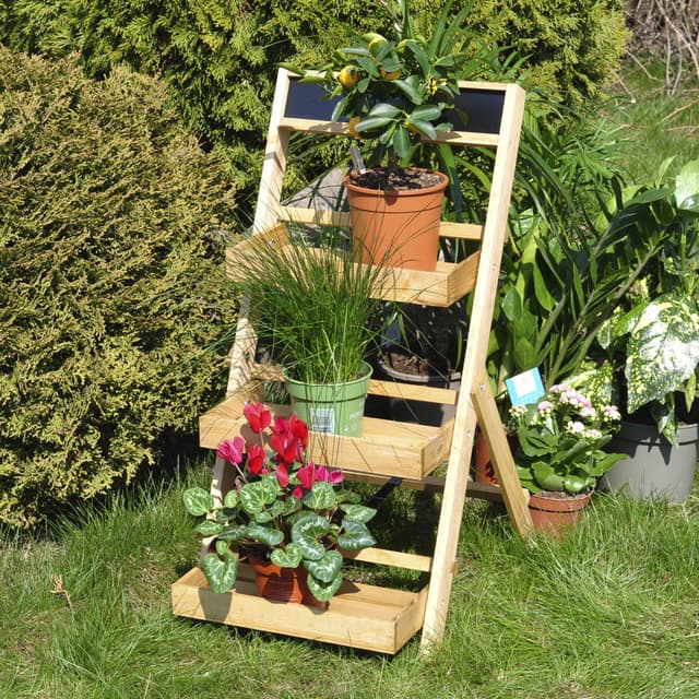 Этажерка для цветов 3 яруса, 35×17×78, грифельная доска, массив сосны, бежевый бейц