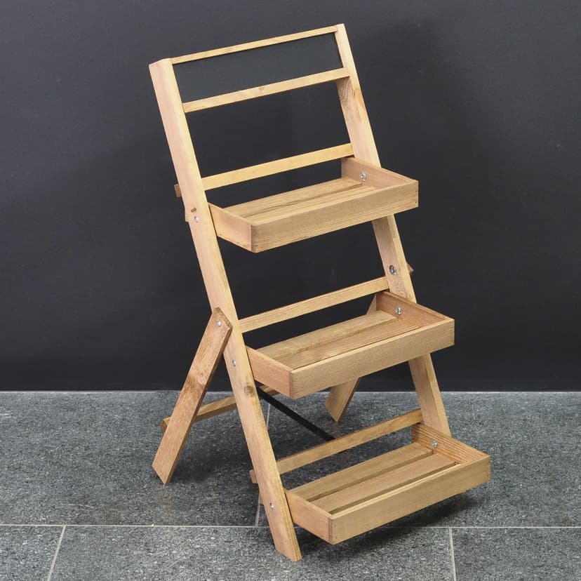 Этажерка для цветов 3 яруса, 35×17×78, грифельная доска, массив сосны, коричневый бейц