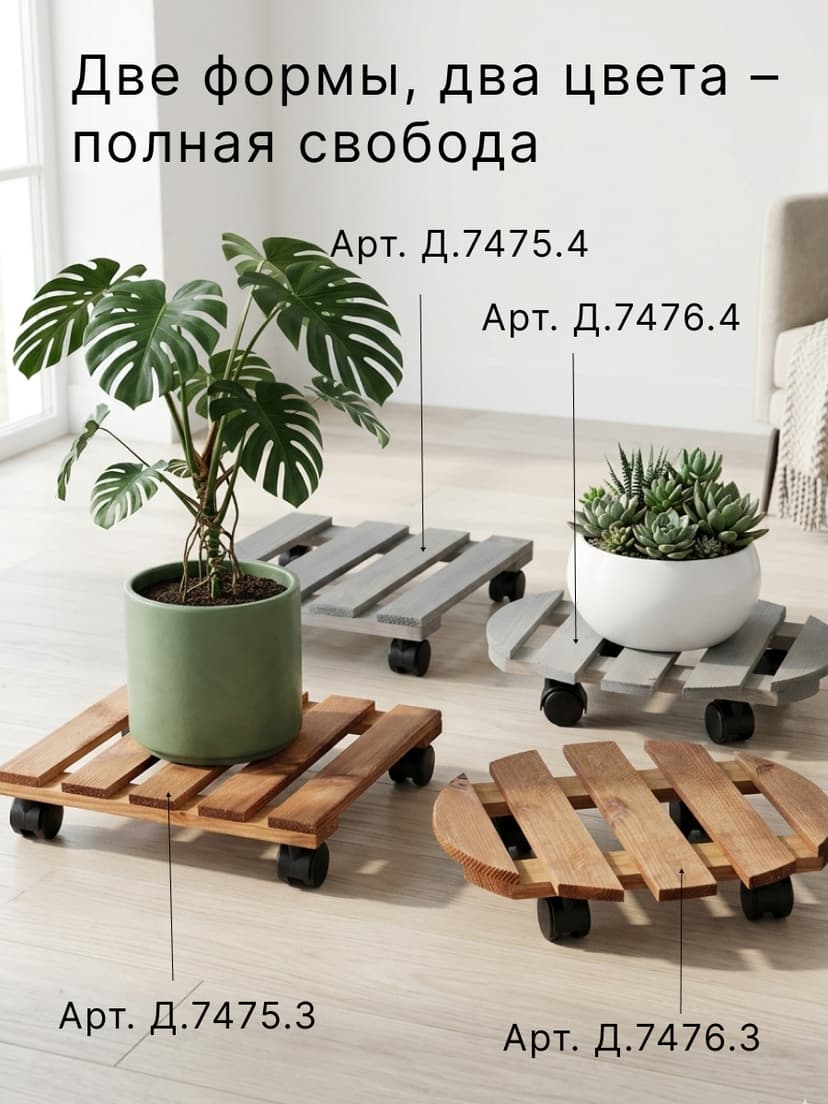 Подставка для цветов напольная на колесиках Флорэль деревянная в стиле рустик (состаренный), квадратная, браун, темно-коричневый — фото 10