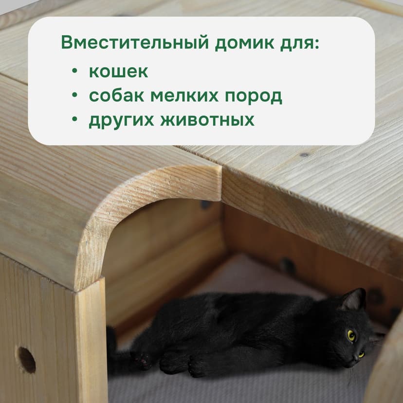 Домик лежанка для кошек и собак мелких пород Вальди 36х33 из массива сосны с подушкой, прочный лежак для кошек и собак на ножках, бежевый — фото 5