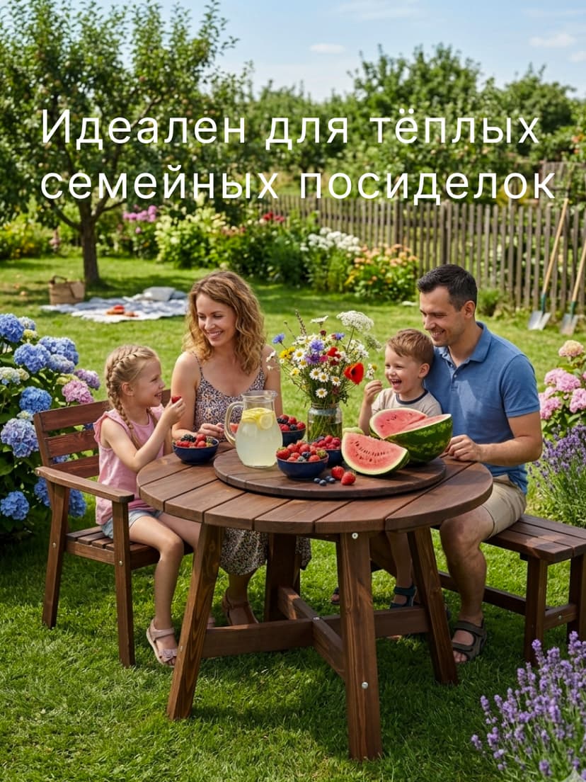 Стол обеденный, 105х105х73, Осло, кухонный, садовый, круглый, деревянный, венге — фото 2