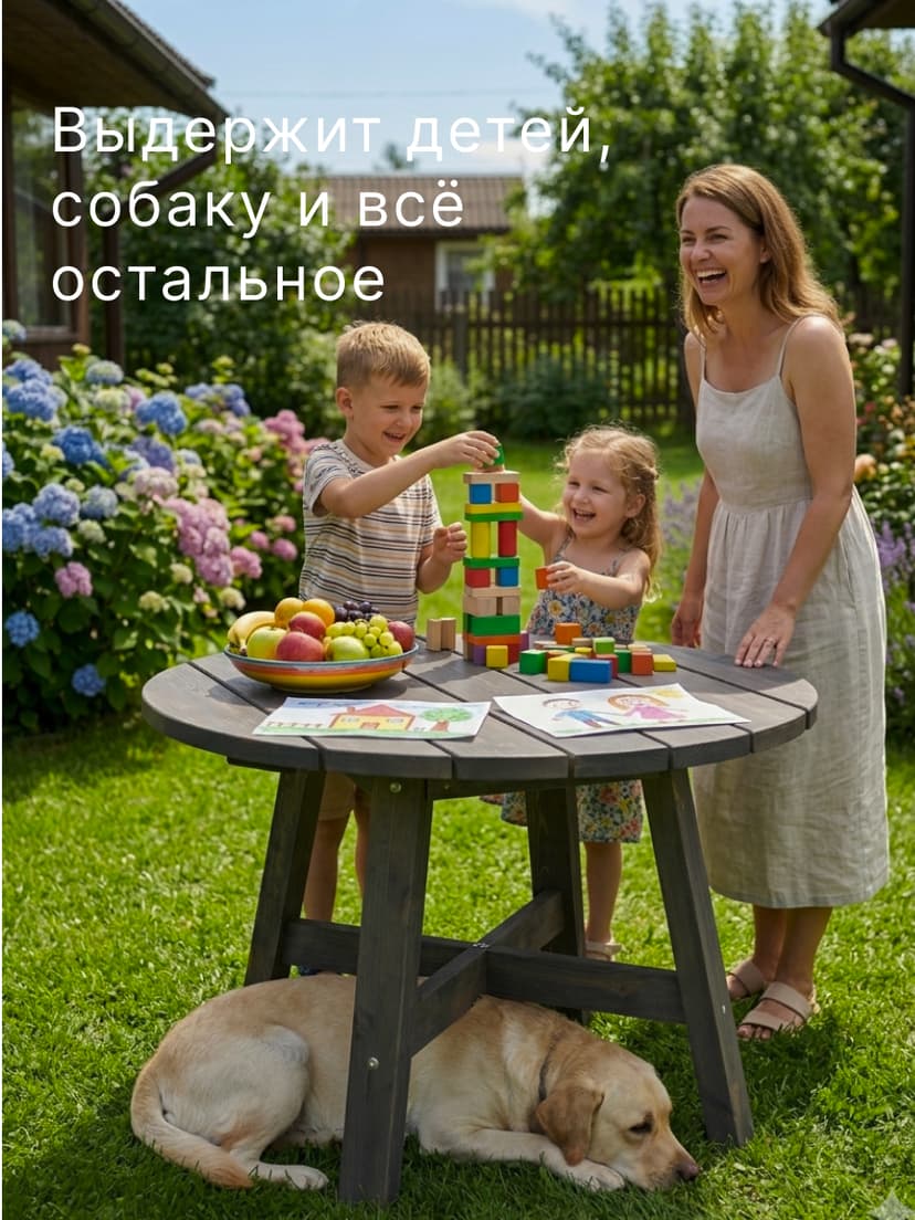 Стол обеденный Осло круглый, диаметр 105, высота 73, массив сосны, графит