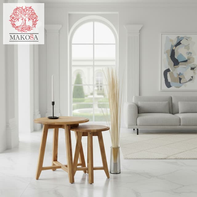 Журнальный столик Nord Oak / Норд Оук из массива дерева, круглый, комплект 2 шт