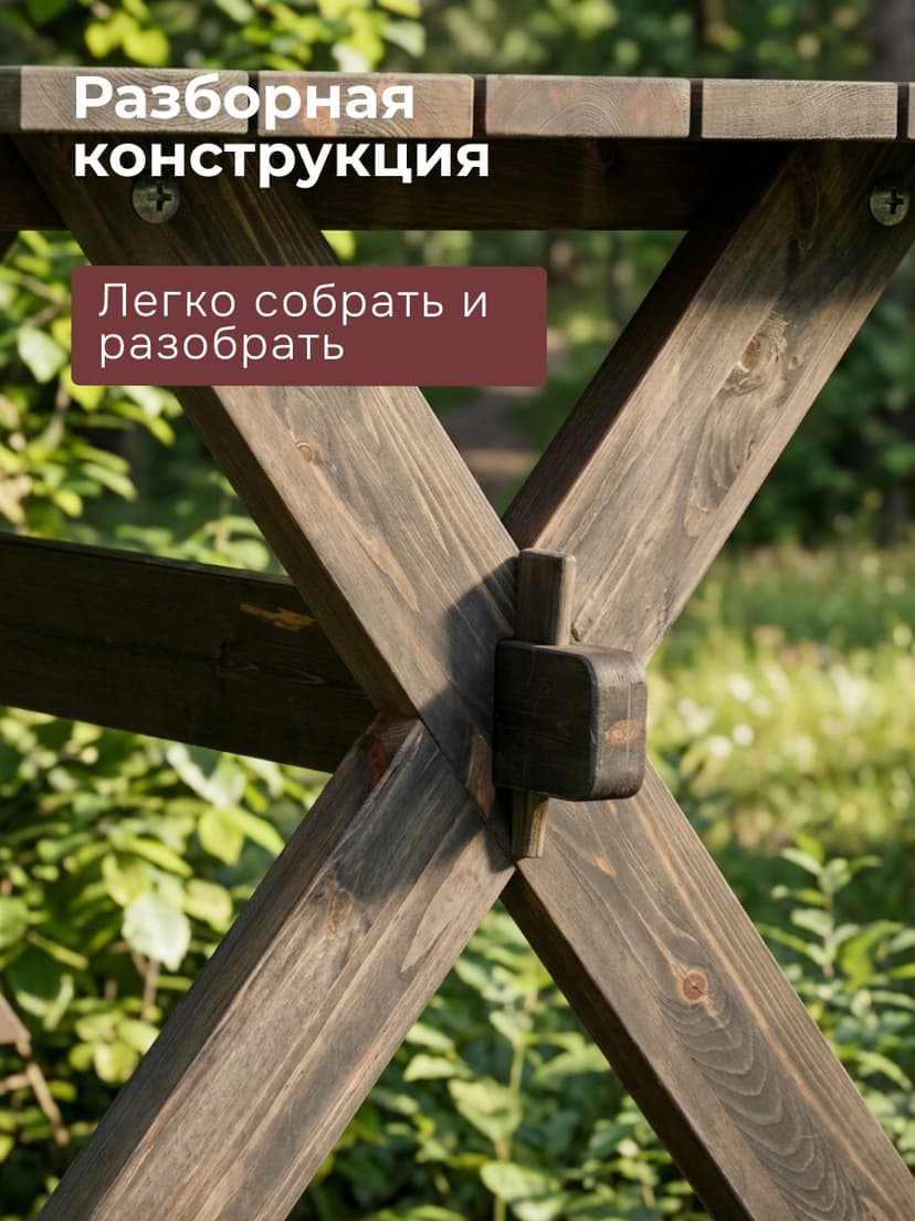 Стол обеденный Осло садовый, деревянный из массива сосны, 210х103 см, графит — фото 4