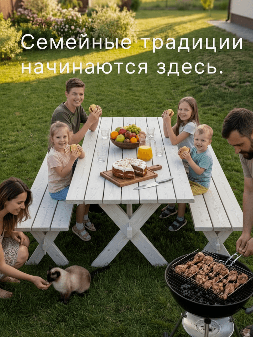 Скамейка садовая, 200х44х44, Осло, для кухни, банкетка в прихожую, из массива дерева, белый — фото 2