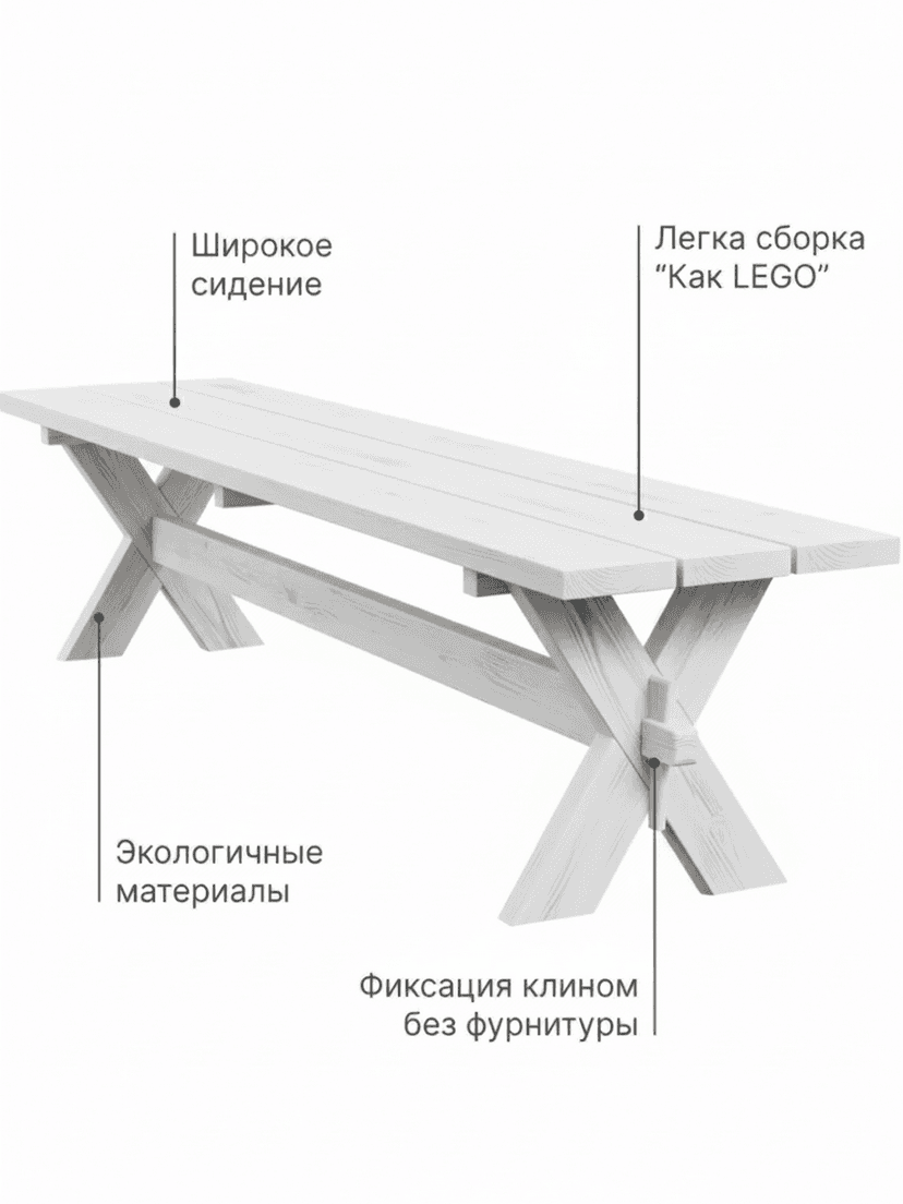 Скамейка садовая, 200х44х44, Осло, для кухни, банкетка в прихожую, из массива дерева, белый — фото 5