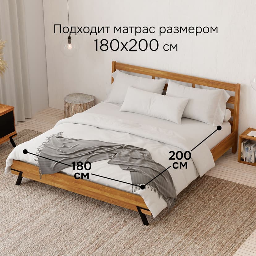 Кровать 180х200 Флеверс, двуспальная, деревянная, на ножках в стиле лофт, из дуба, коричневый — фото 15