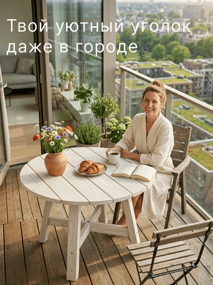 Стол обеденный Осло круглый, диаметр 105, высота 73, массив сосны, белый