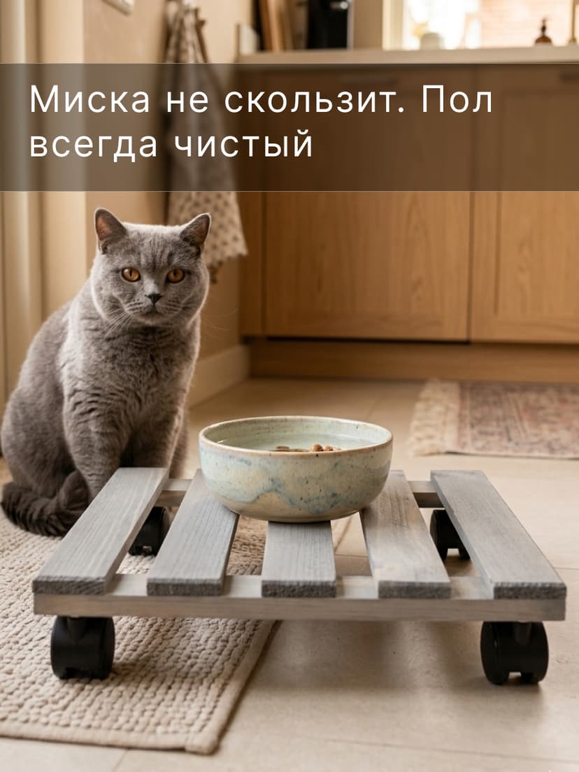 Подставка для цветов, 30х30х7, Флорэль, круглая на колесиках, этажерка, напольное, на подоконник, полка, из массива дерева, серый