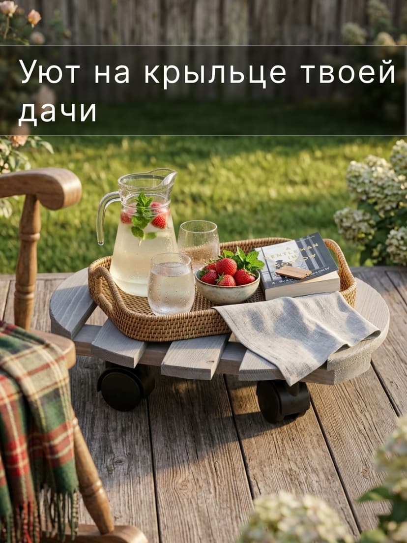 Подставка для цветов, 30х30х7, Флорэль, круглая на колесиках, этажерка, напольное, на подоконник, полка, из массива дерева, серый