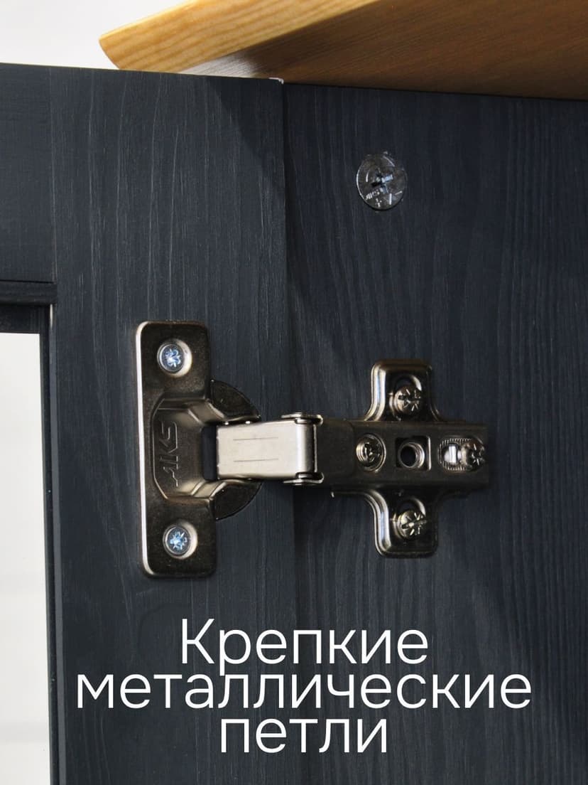 Шкаф-витрина двухдверная Бритта из сосны, с 4 ящиками, 113х32х128 см, серый/антик — фото 13