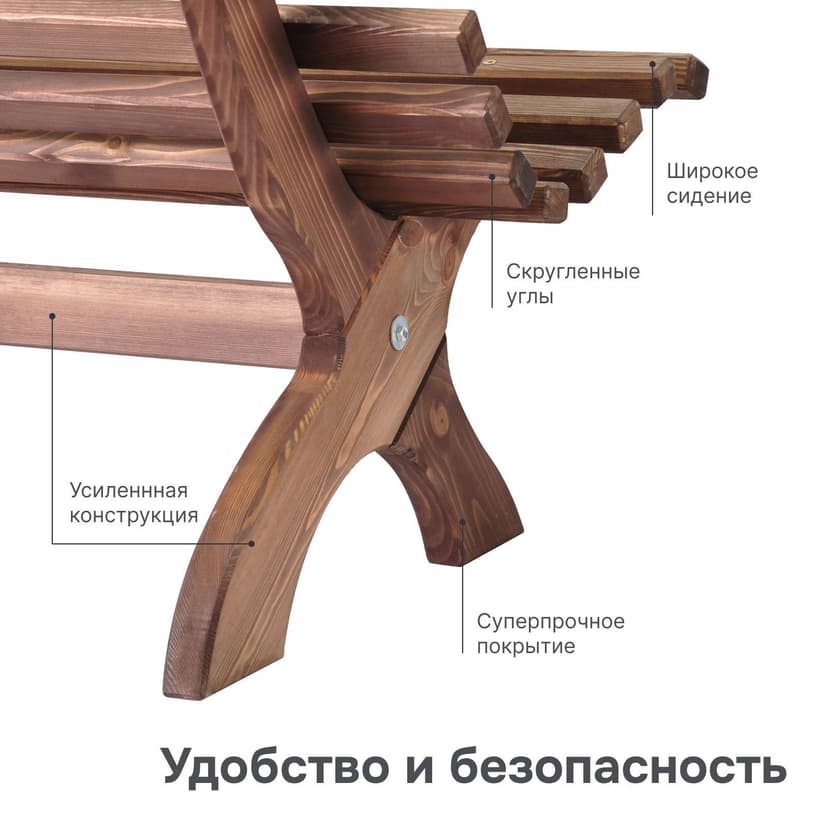 Скамейка садовая 150х74х83 Осло спинкой деревянная для сада из массива сосны, венге