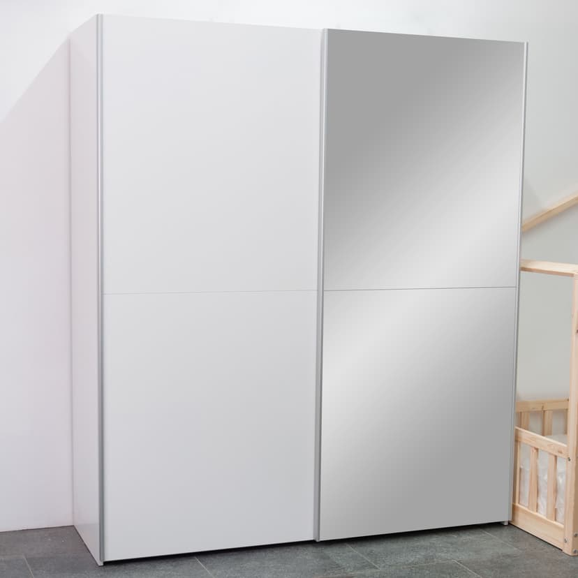 Шкаф купе для одежды с зеркалом белый Муро с раздвижной системой Hettich TopLine L, ЛДСП — фото 6