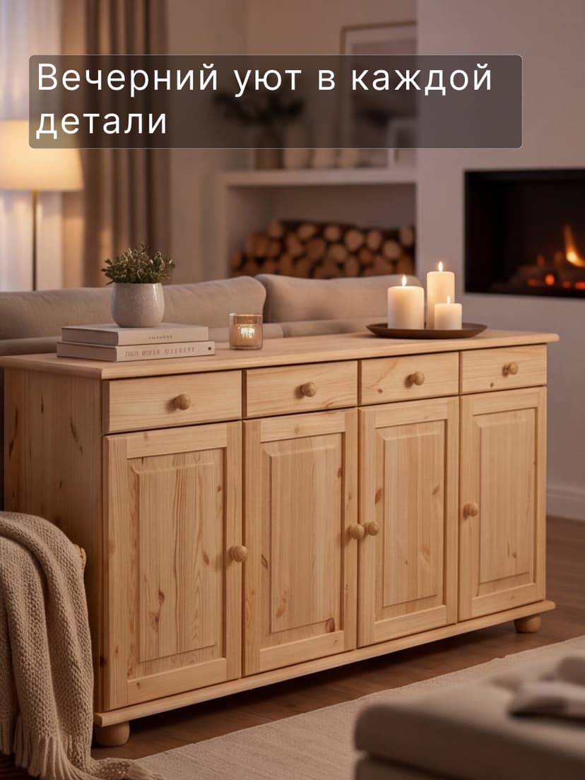 Тумба, 174х39х81, Лена, для кухни, для одежды, с ящиками, 4 двери из массива дерева, бежевый — фото 4