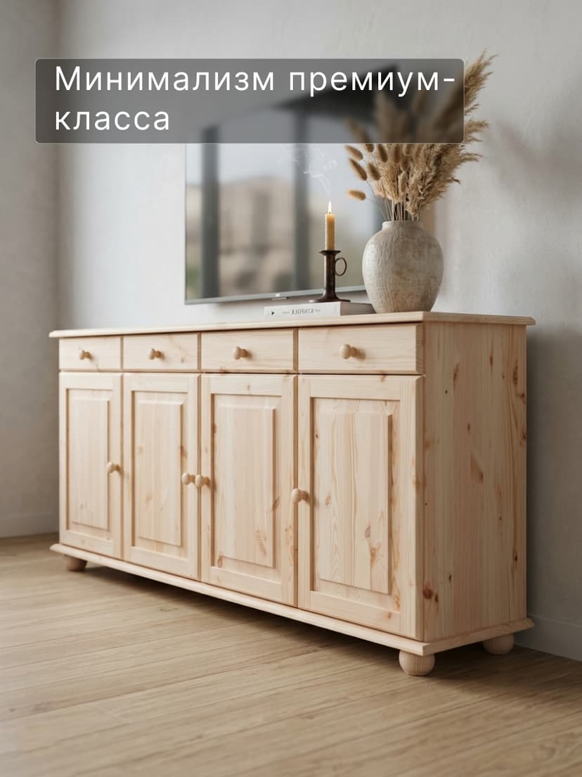 Тумба, 174х39х81, Лена, для кухни, для одежды, с ящиками, 4 двери из массива дерева, бежевый — фото 7