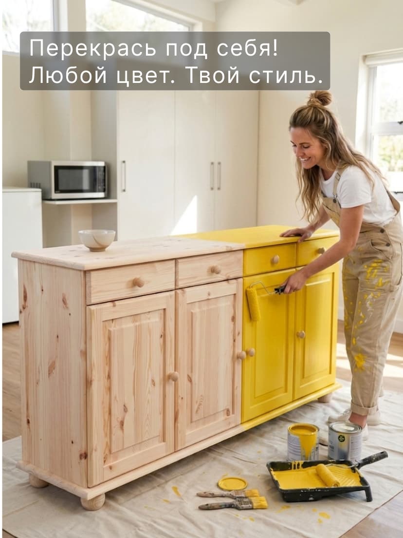 Тумба, 174х39х81, Лена, для кухни, для одежды, с ящиками, 4 двери из массива дерева, бежевый — фото 3