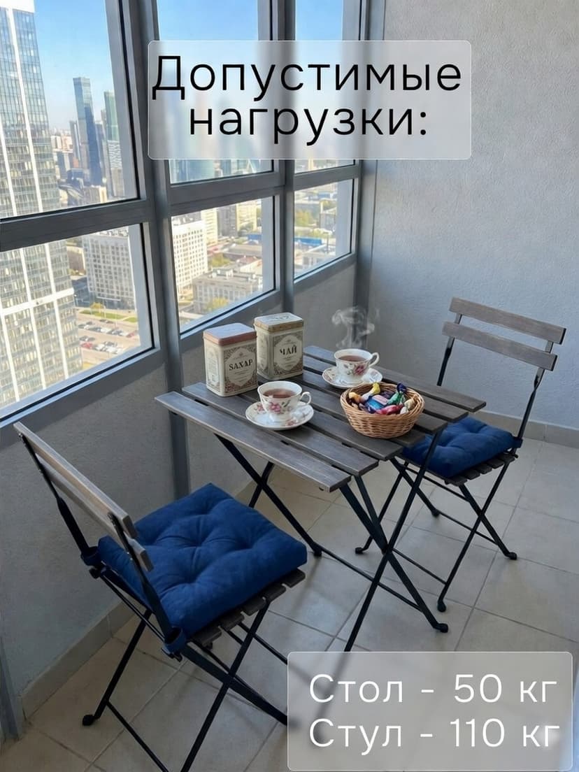 Комплект садовой мебели Тэрно: складной стол 55×54×73 и 2 складных стула, массив берёзы, графит — фото 4
