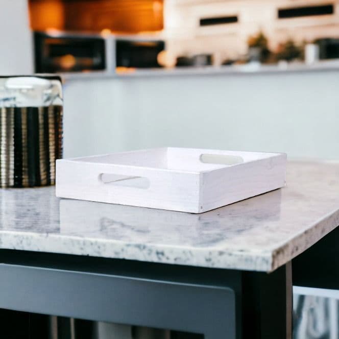 Столик поднос деревянный разборный 38х28 см, поднос декоративный для кухни Флоутард из массива сосны, столик для завтрака в постель, белый — фото 3