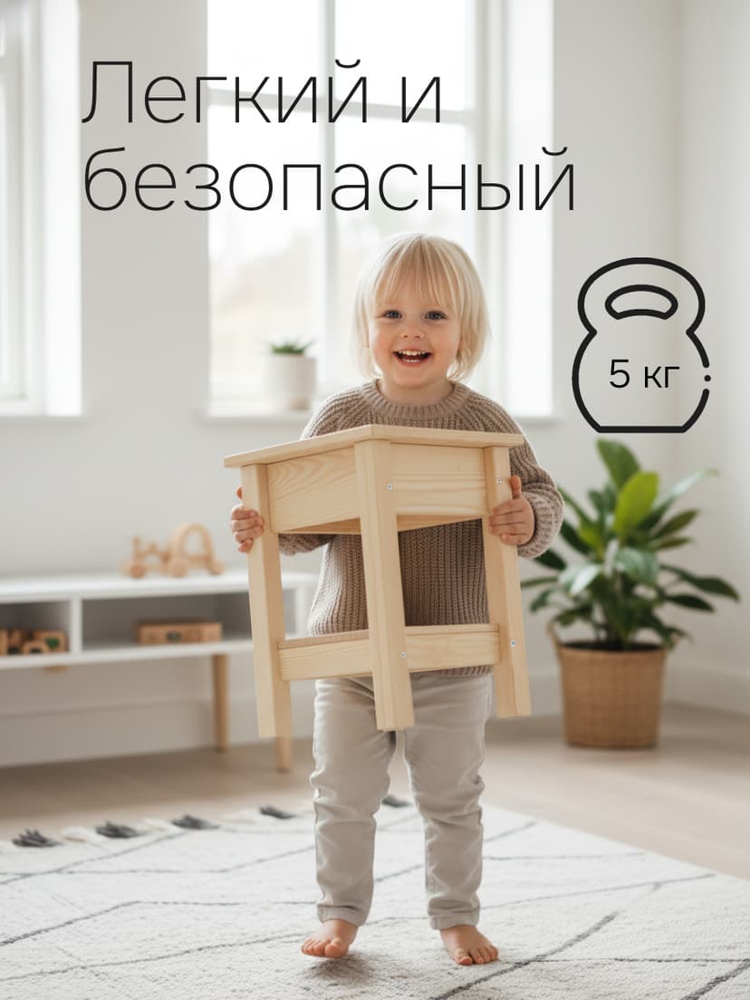 Прикроватная тумба из сосны Ральф с ящиком, 33х33х44 см, табурет деревянный, в натуральной отделке