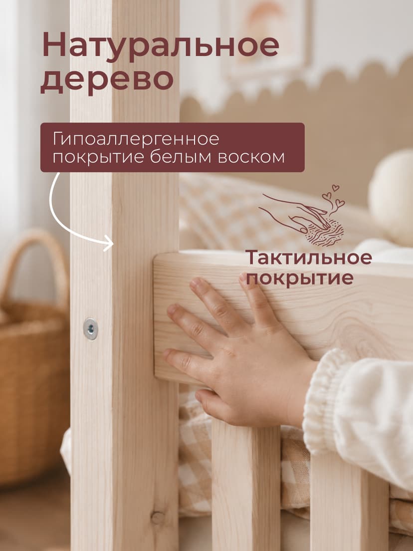 Кровать домик Джульетта 90х200, детская, из массива сосны с бортиками, белый — фото 3