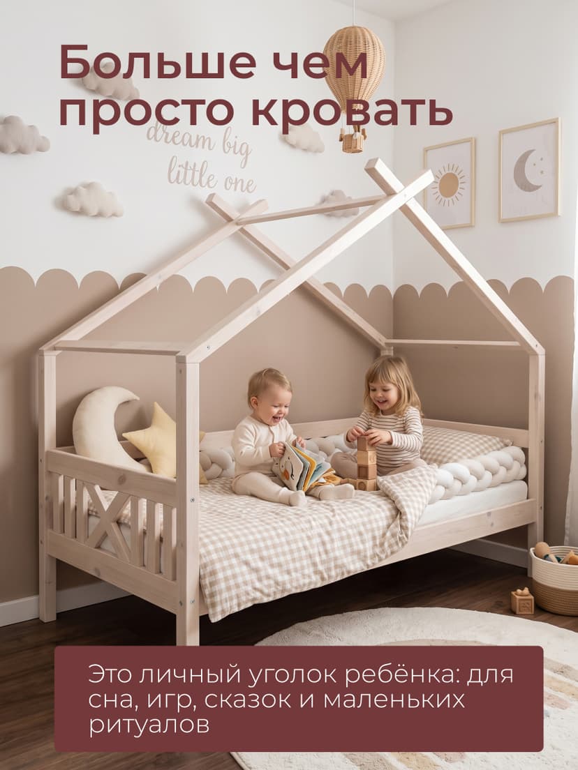 Кровать домик Джульетта 90х200, детская, из массива сосны с бортиками, белый — фото 5