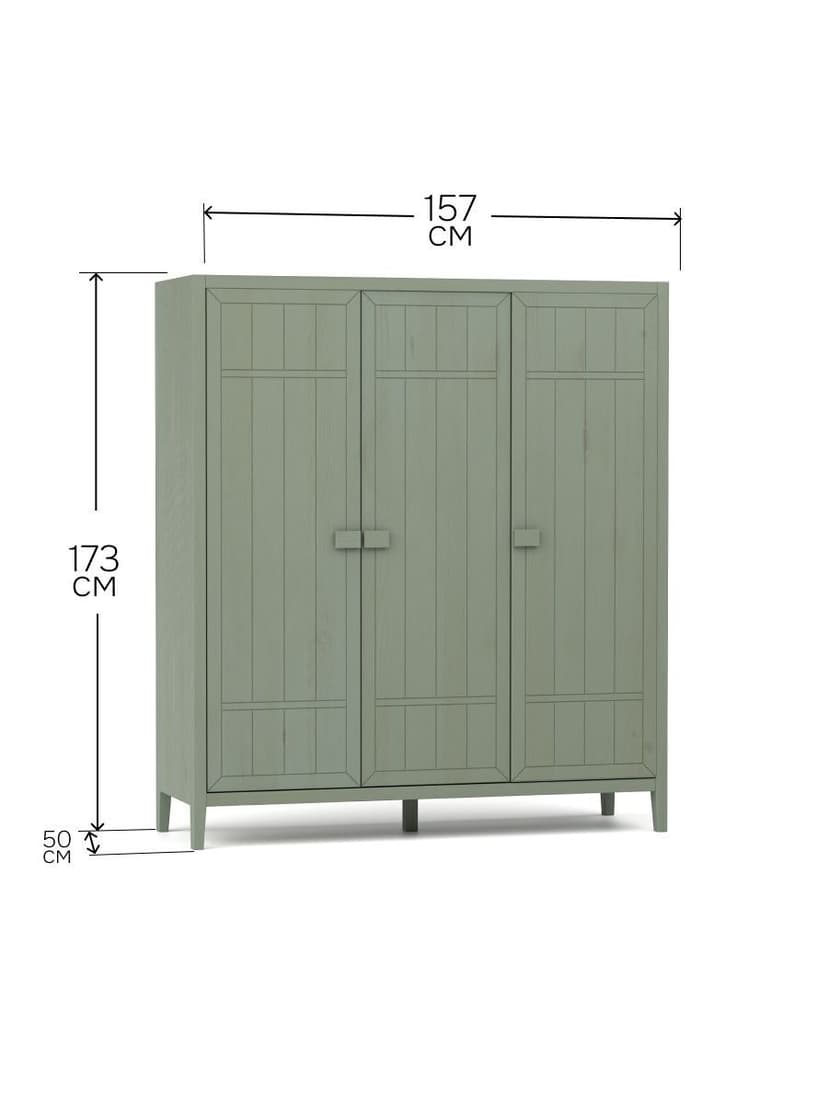 Шкаф для одежды Карлос 154×50×173, 3 двери, штанга и полки, массив сосны, эвкалипт