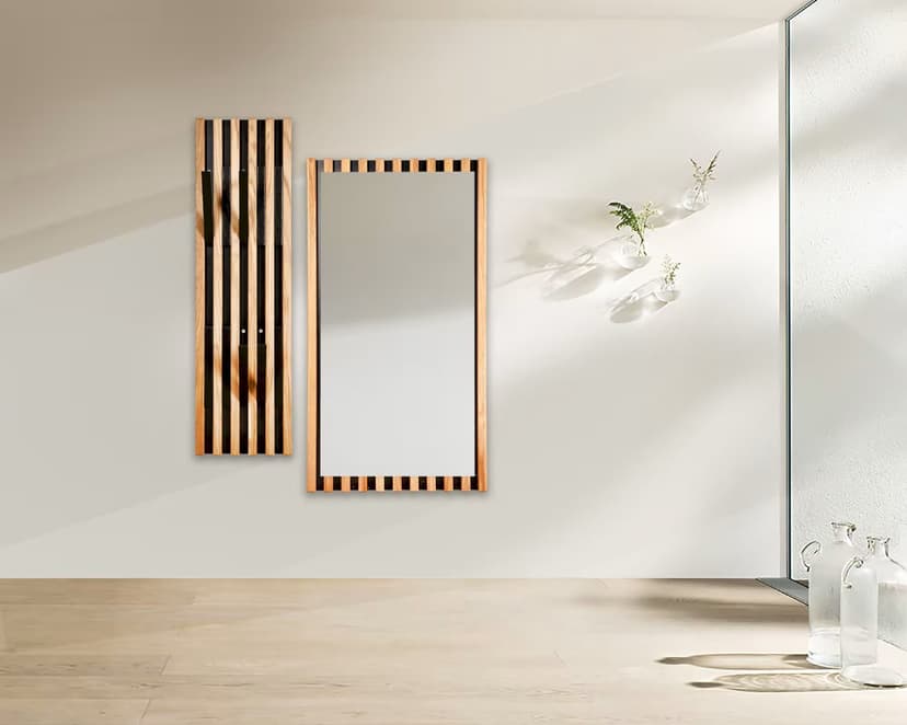 Зеркало настенное Пиафорте Нигелла 33×120, узкое, рама из массива дуба, бежевый — фото 2