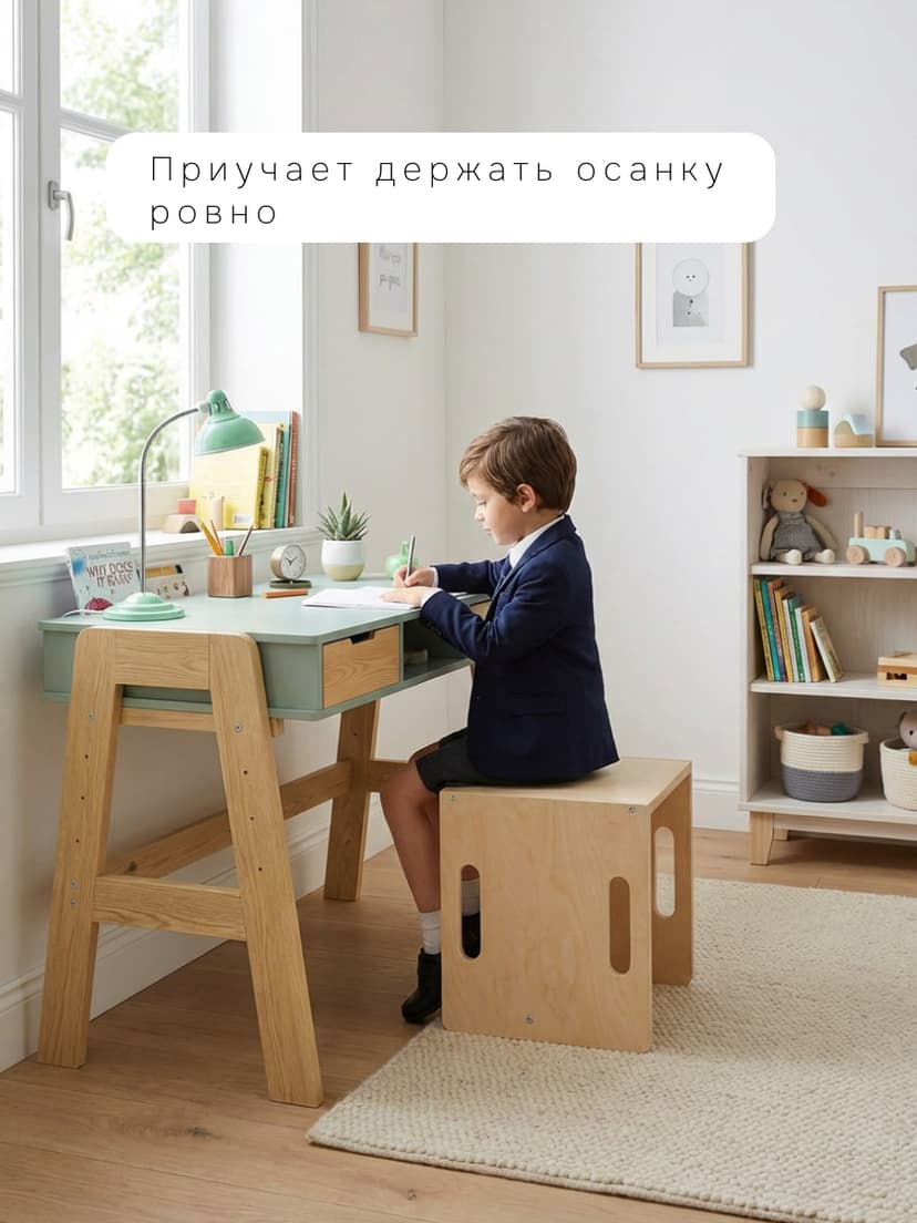 Стул-перевёртыш Чек 34×34×34, растущий детский 2 в 1, берёзовая фанера под лаком — фото 7