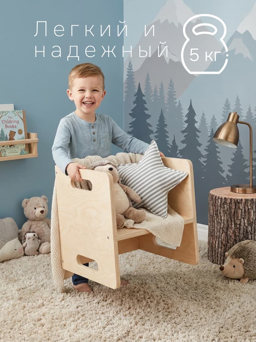 Стул-перевёртыш Чек 34×34×34, растущий детский 2 в 1, берёзовая фанера под лаком — фото 2
