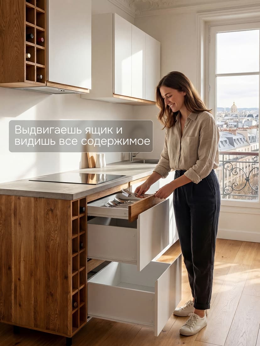 Кухонный модуль напольный 60 см Валенсия, 3 ящика 9,3+32+32, со столешницей 60×60, дубовый фасад, белый