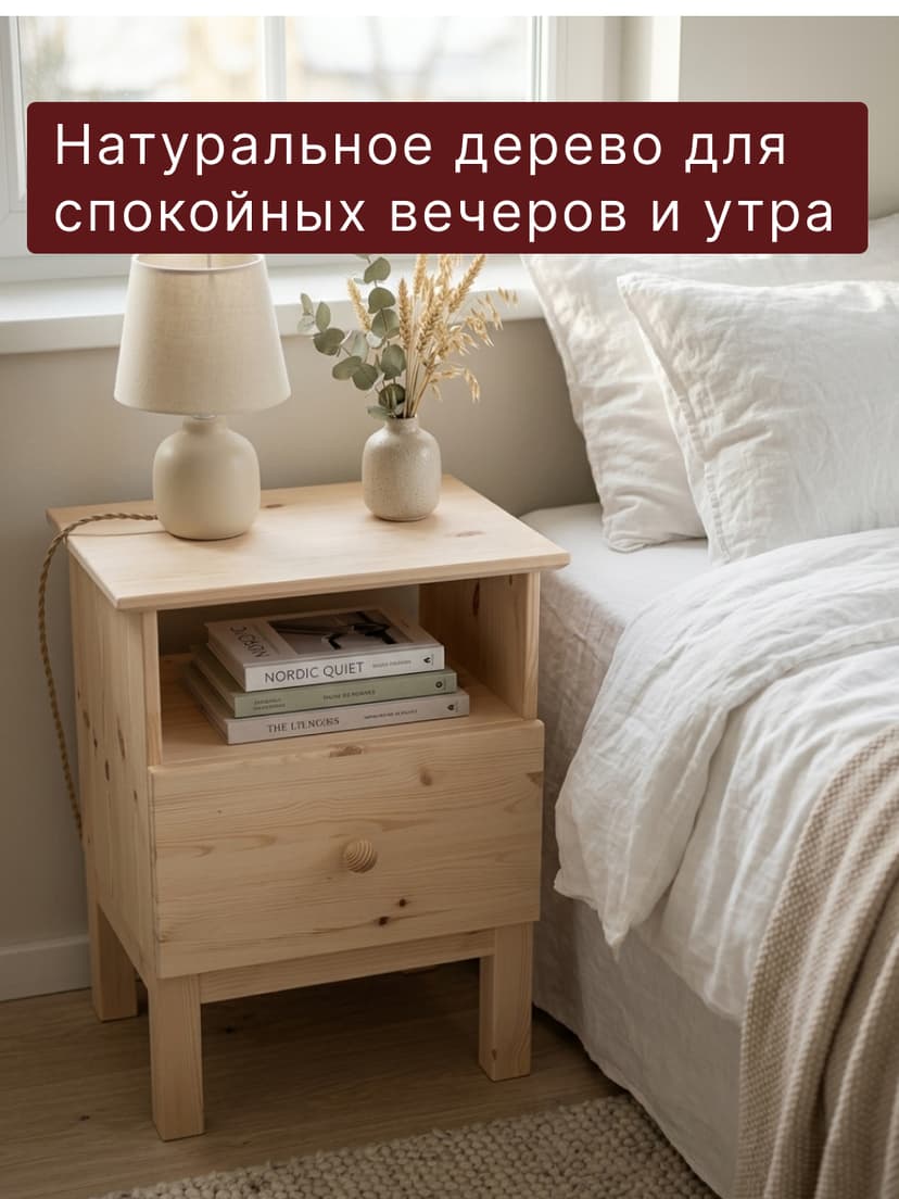 Тумба прикроватная, 48х39х62, Тарва, напольная, столик прикроватный, в спальню, массив сосны, Ikea, бежевый — фото 2